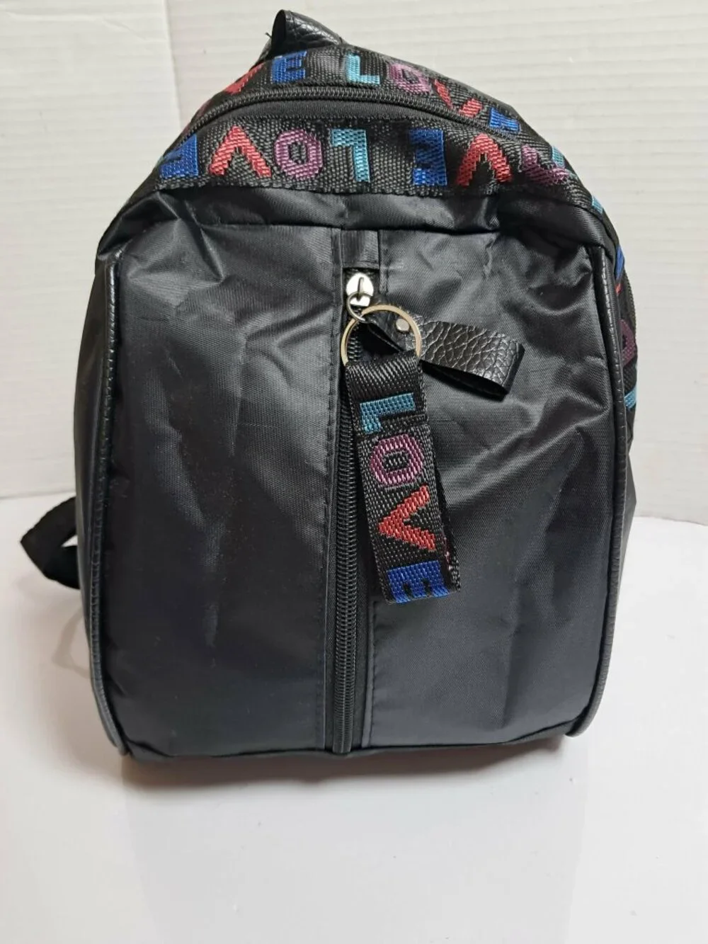 Black Mini Backpack LOVE Colorful Ribbon Oxford Fabric